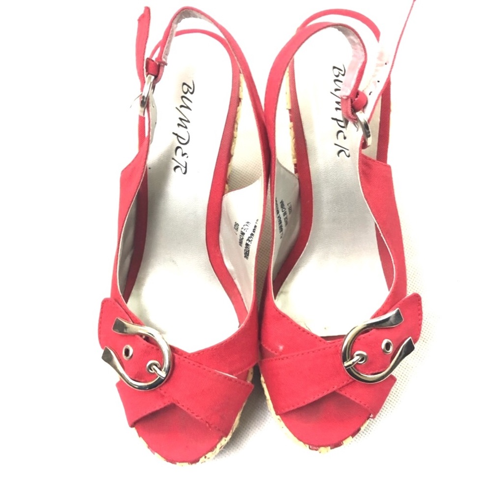 Bumper women’s wedge red tan shoes 7